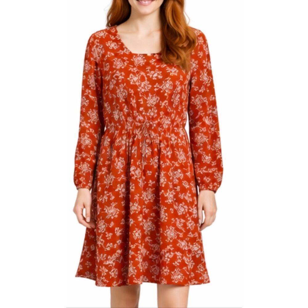 Bebop orange floral vneck ruffle skirt dress size small